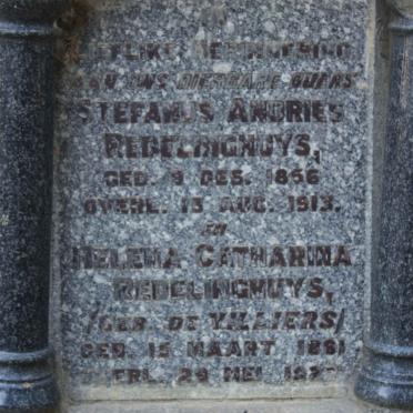 REDELINGHUYS Stefanus Andries 1856-1913 &amp; Helena Catharina DE VILLIERS 1861-1922