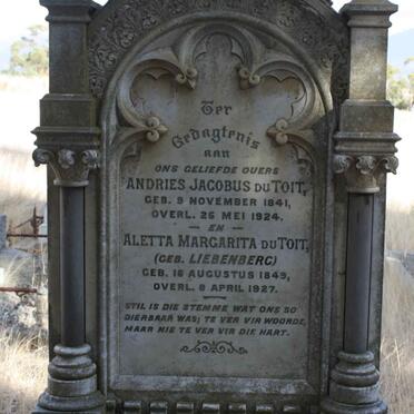 TOIT Andries Jacobus, du 1841-1924 &amp; Aletta Margarita LIEBENBERG 1849-1927