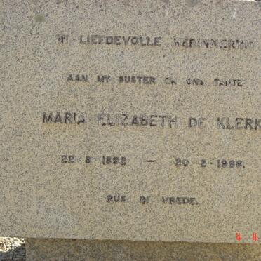 KLERK Maria Elizabeth, de 1882-1966