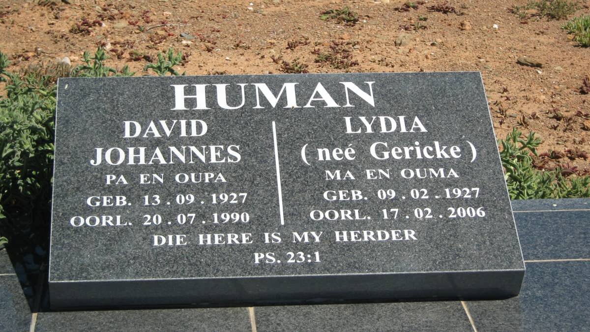 HUMAN David Johannes 1927-1990 &amp; Lydia GERICKE 1927-2006