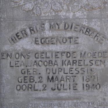 KARELSEN Lea Jacoba nee DU PLESSIS 1871-1940