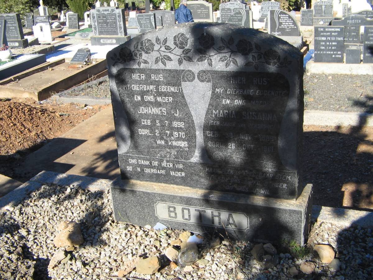 BOTHA Johannes J. 1892-1970 &amp; Maria Susanna Janse van RENSBURG 1889-1961
