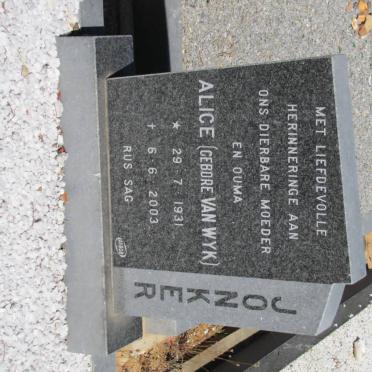 JONKER Alice nee van WYK 1931-2003