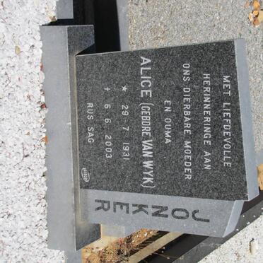 JONKER Alice nee van WYK 1931-2003