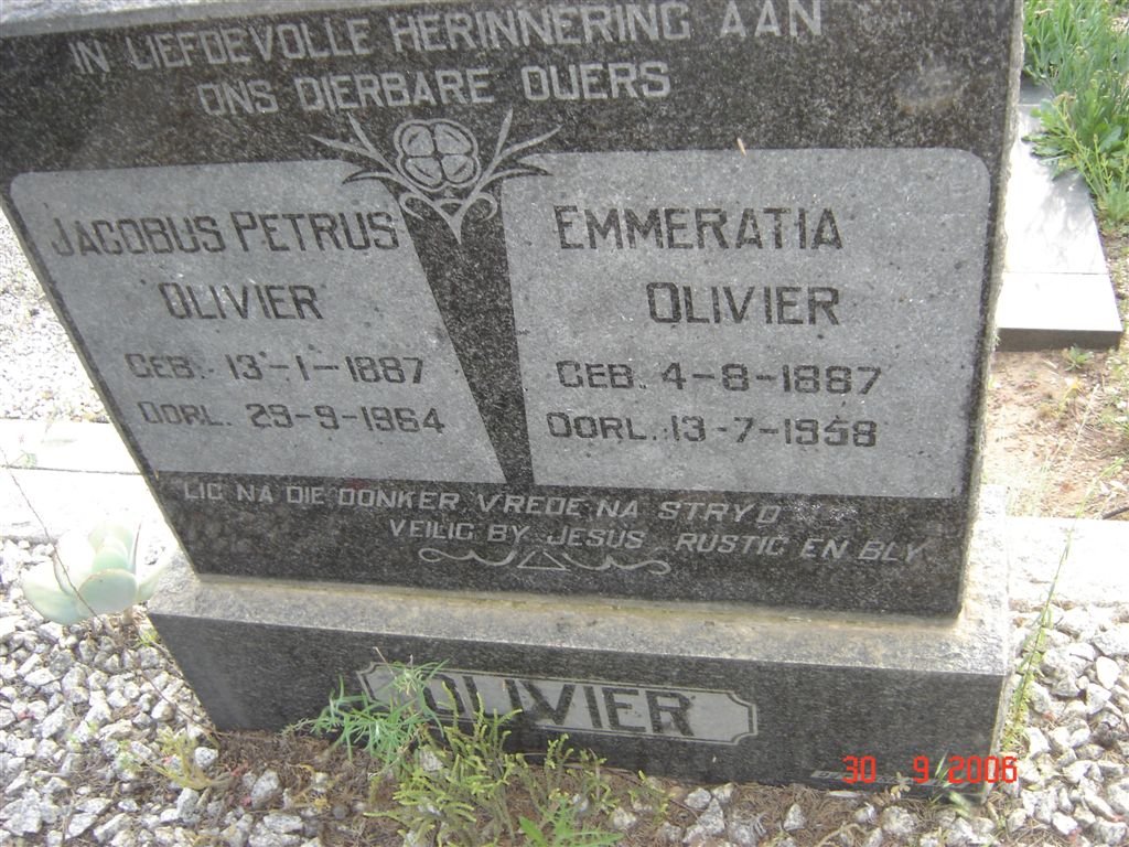 OLIVIER Jacobus Petrus 1887-1964 &amp; Emmeratia 1887-1958