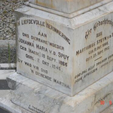 SPUY Marthinus Steyn, v.d. 1860-1912 &amp; Johanna Maria HAESE 1885-1946