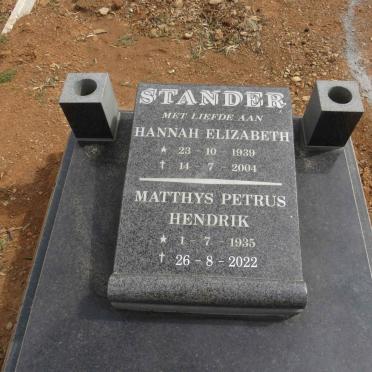 STANDER Matthys Petrus Hendrik 1935-2022 &amp; Hannah Elizabeth 1939-2004