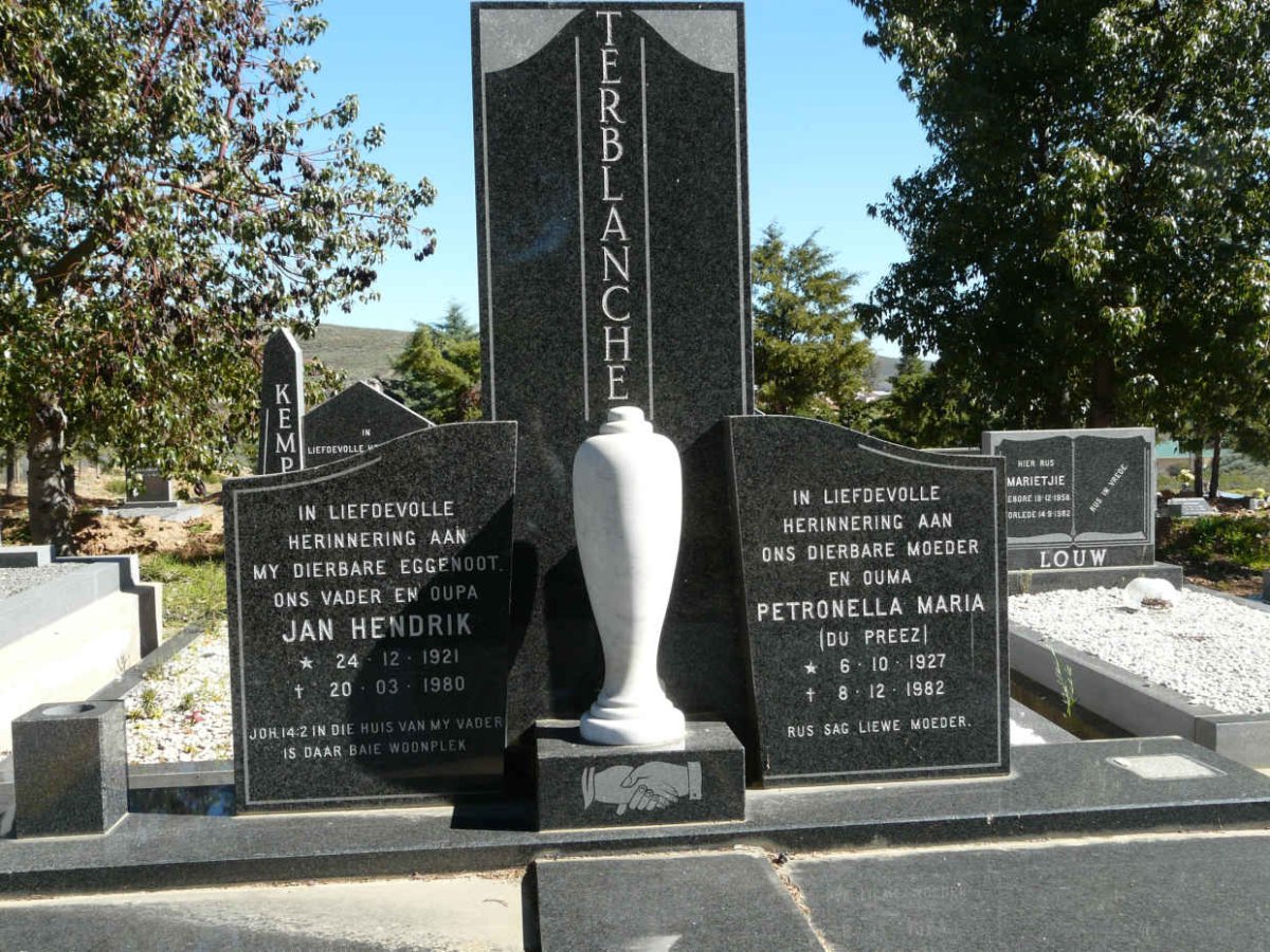 TERBLANCHE Jan Hendrik 1921-1980 &amp; Petronella Maria Du PREEZ 1927-1982