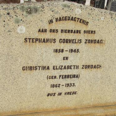 ZONDAGH Stephanus Cornelis 1858-1945 &amp; Christina Elizabeth FERREIRA 1862-1933
