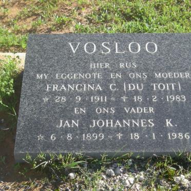 VOSLOO Jan Johannes K. 1899-1986 &amp; Francina C. DU TOIT 1911-