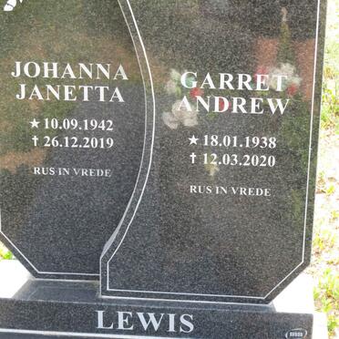 LEWIS Garret Andrew 1938-2020 &amp; Johanna Janetta 1942-2019