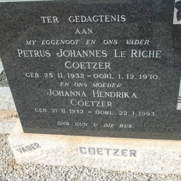 COETZER Petrus Johannes Le Riche 1932-1970 &amp; Johanna Hendrika 1932-1993