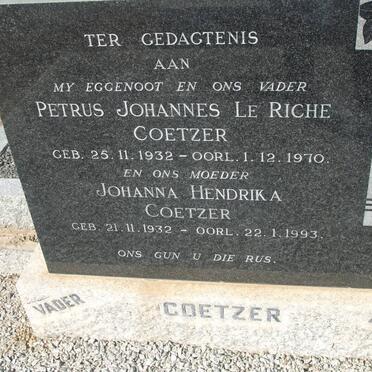 COETZER Petrus Johannes Le Riche 1932-1970 &amp; Johanna Hendrika 1932-1993