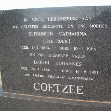 COETZEE Daniel Johannes 1886-1971 &amp; Elizabeth Catharina ROUX 1884-1965