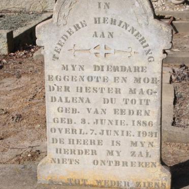 TOIT Hester Magdalena, du nee van EEDEN 1886-1931