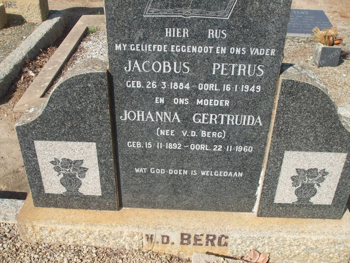 BERG Jacobus Petrus, v.d. 1884-1949 &amp; Johanna Gertruida v.d. BERG 1892-1960