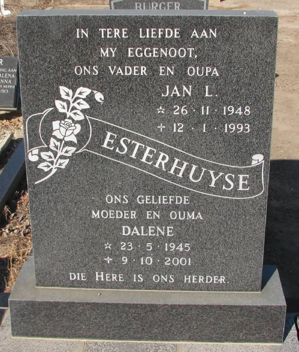 ESTERHUYSE Jan L. 1948-1993 & Dalene 1945-2001