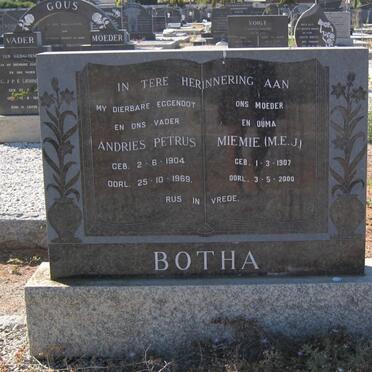 BOTHA Andries Petrus 1904-1969 &amp; M.E.J. 1907-2000