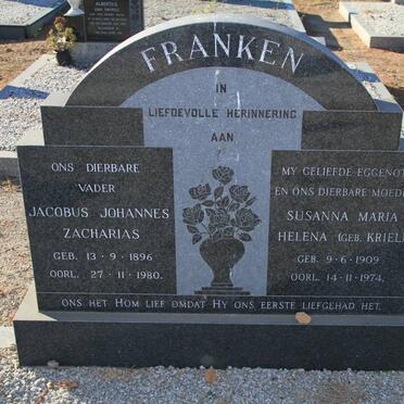 FRANKEN Jacobus Johannes Zacharias 1896-1980 &amp; Susanna Maria Helena KRIEL 1909-1974