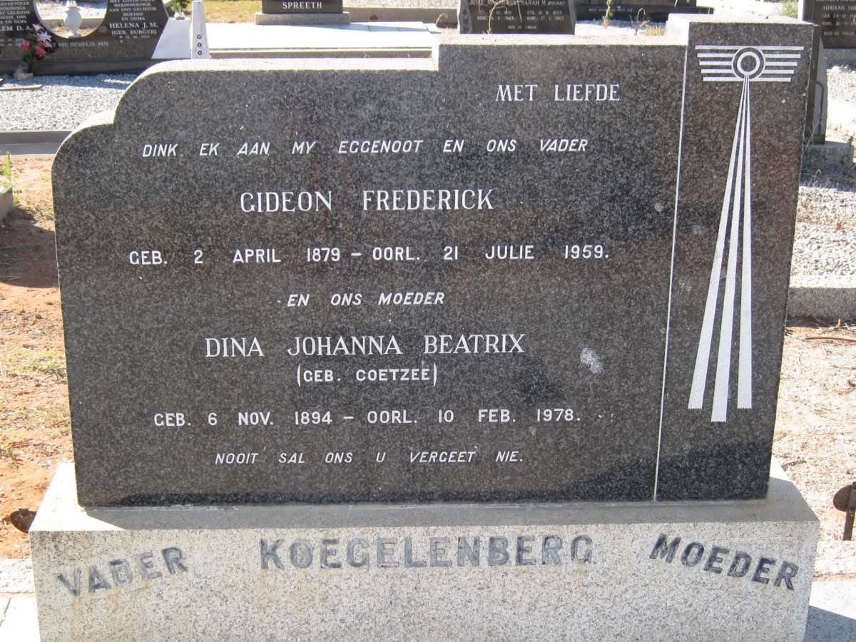 KOEGELENBERG Gideon Frederick 1879-1959 &amp; Dina Johanna Beatrix COETZEE 1894-1978