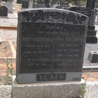 YEATS John Frederick 1871-1947 &amp; Anna Elizabeth MOSTERT 1878-1951