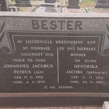 BESTER Johannes Jacobus Petrus 1910-1979 &amp; Hendrika Jacoba KRYNAUW 1914-1983