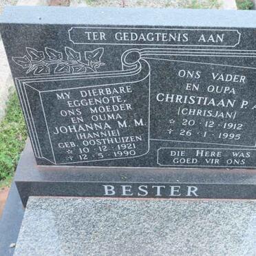 BESTER Christiaan P.A. 1912-1995 &amp; Johanna M.M. OOSTHUIZEN 1921-1990