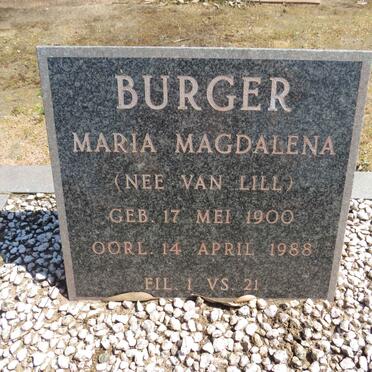 BURGER Maria Magdalena nee VAN LILL 1900-1988