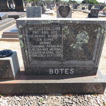 BOTES Johanna Francina Jacoba nee MEIRING 1922-1993
