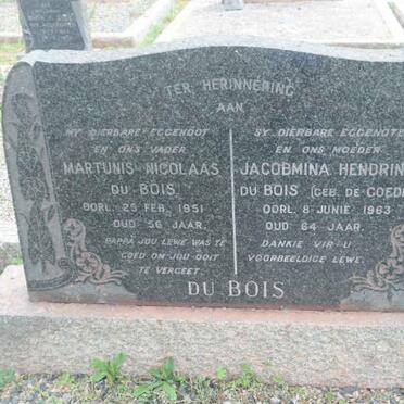 BOIS Martunis Nicolaas, du -1951 &amp; Jacobmina Hendrina DE GOEDE -1963