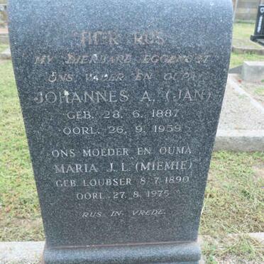 BESTER Johannes A. 1887-1959 &amp; Maria J.L. LOUBSER 1890-1975