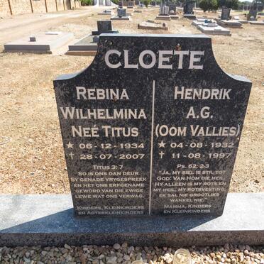 CLOETE Hendrik A.G. 1932-1997 &amp; Rebina Wilhelmina TITUS 1934-2007