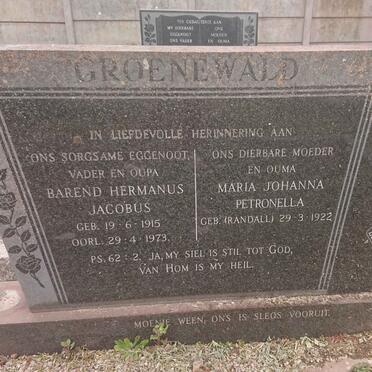 GROENEWALD Barend Hermanus Jacobus 1915-1973 &amp; Maria Johanna Petronella RANDALL 1922-