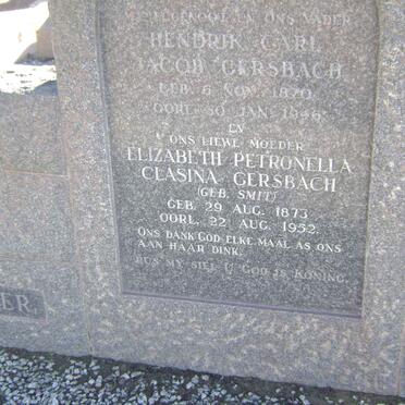 GERSBACH Hendrik Carl Jacob 1870-1946 &amp; Elizabeth Petronella Clasina SMIT 1873-1952