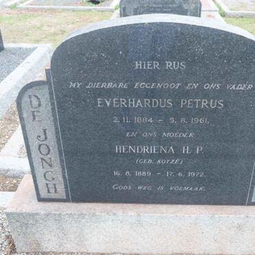 JONGH Everhardus Petrus, de 1884-1961 &amp; Hendriena H.P. KOTZE 1889-1972