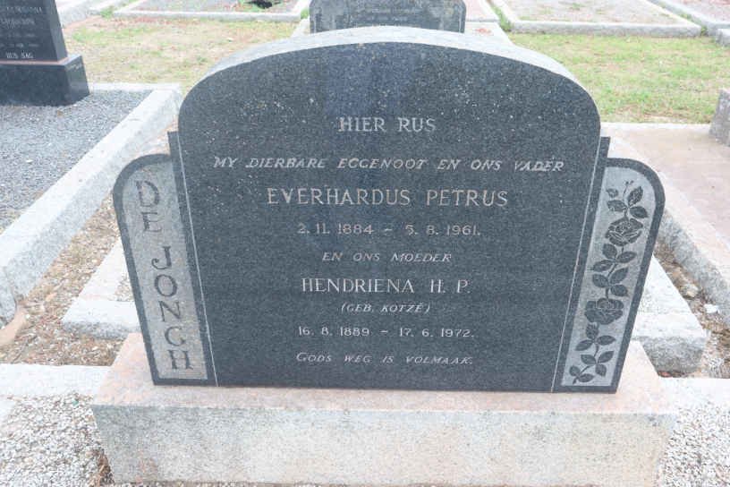 JONGH Everhardus Petrus, de 1884-1961 &amp; Hendriena H.P. KOTZE 1889-1972