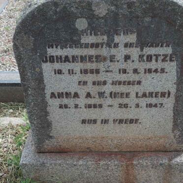 KOTZE Johannes E.P. 1866-1945 &amp; Anna A.W. LAKER 1880-1947