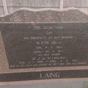 LAING W.J. de W. 1922-1979 &amp; M.F.M. 1922-1973