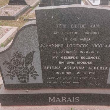 MARAIS Johannes Lodewyk Nicolaas 1921-1967 &amp; Helena Johanna Alberta 1925-2010