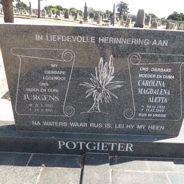 POTGIETER Jurgens 1929-1995 &amp; Carolina Magdalena Aletta 1931-2019
