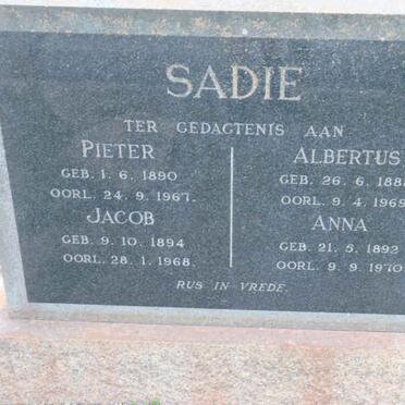 SADIE Albertus 1888-1969 :: SADIE Pieter 1890-1967 :: SADIE Jacob 1894-1968  SADIE Anna 1892-1970