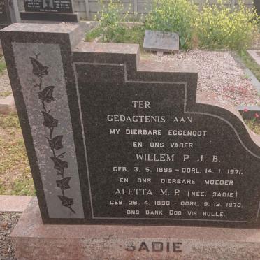 SADIE Willem P.J.B. 1895-1971 &amp; Aletta M.P. SADIE 1890-1976