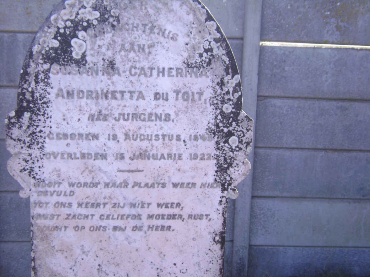 TOIT Susanna Catherina Andrinetta, du nee JURGENS  1848-1922