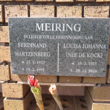 MEIRING Ferdinand Hartzenberg 1923-1991 &amp; Louisa Johanna DE KOCK 1925-2010