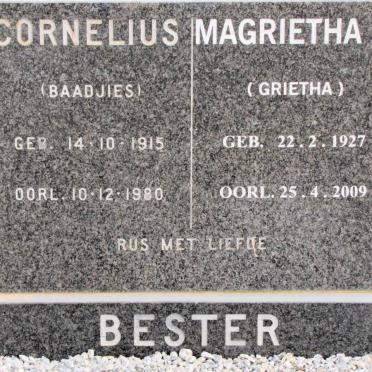 BESTER Cornelius 1915-1980 &amp; Magrietha E. 1927-2009