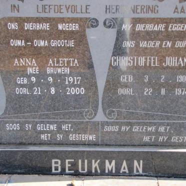 BEUKMAN Christoffel Johannes 1907-1974 &amp; Anna Aletta BRUWER 1917-2000
