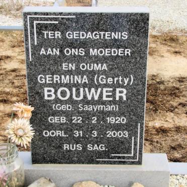 BOUWER Germina nee SAAYMAN 1920-2003