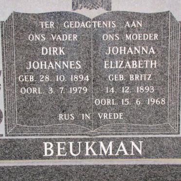 BEUKMAN Dirk Johannes 1894-1979 &amp; Johanna Elizabeth BRITZ 1893-1968