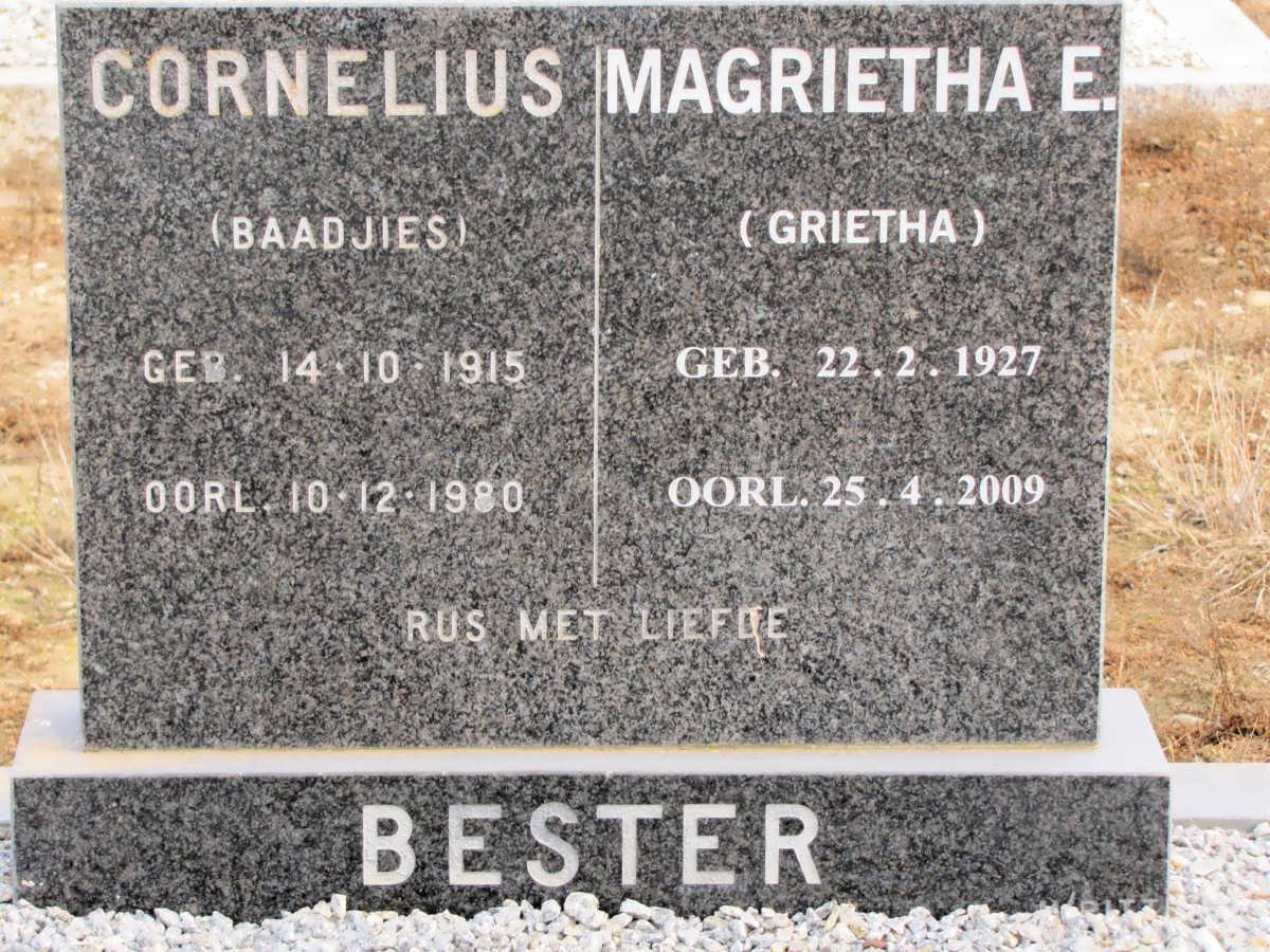 BESTER Cornelius 1915-1980 &amp; Magrietha E. 1927-2009