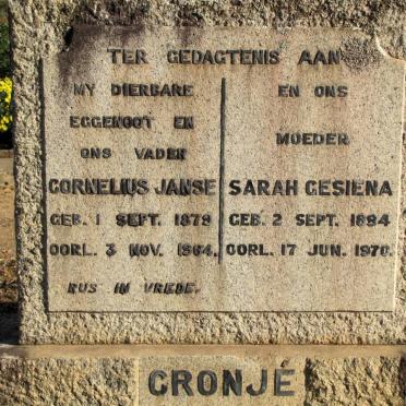 CRONJE Cornelius Janse 1879-1964 &amp; Sarah Gesiena 1884-1970